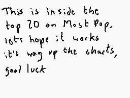 Drawn comment by Dee
"This is inside the top 20 on Most Pop, let's hope it works it's way up the charts, good luck"