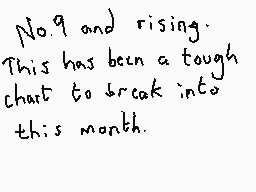 Drawn comment by Dee
"No. 9 and rising. This has been a tough chart to break into this month."
